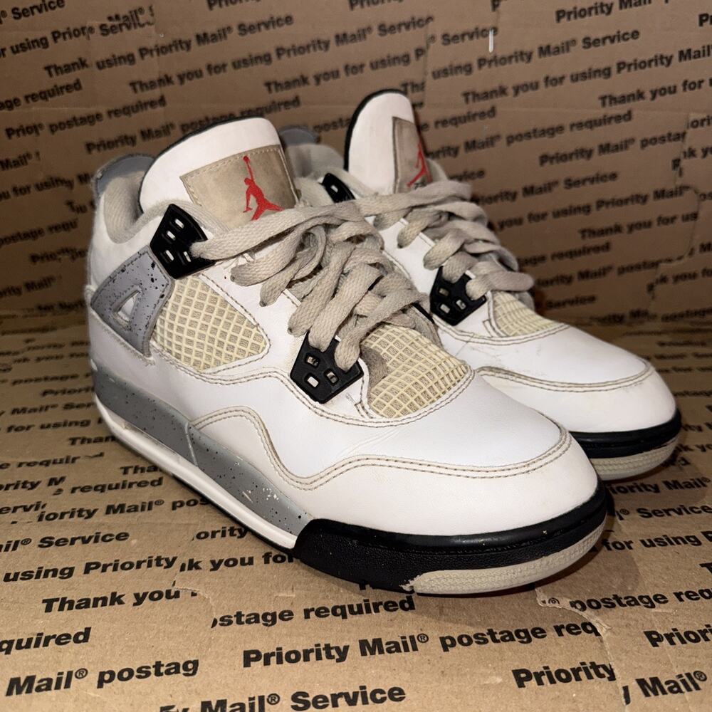 Nike Air Jordan 4 IV White Cement Retro Jordan Basketball Shoes 836016-192 Sz 4Y